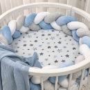 Husa saltea rotunda patut bebe copii cu elastic, Stelute albastre (4)